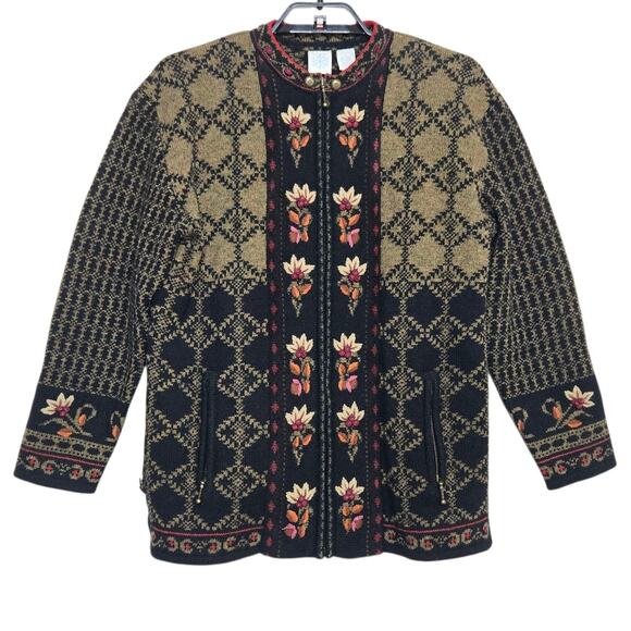 Icelandic Design Cardigan Sweater Women Size Medium Fair Isle Zip Nordic - Picture 1 of 5